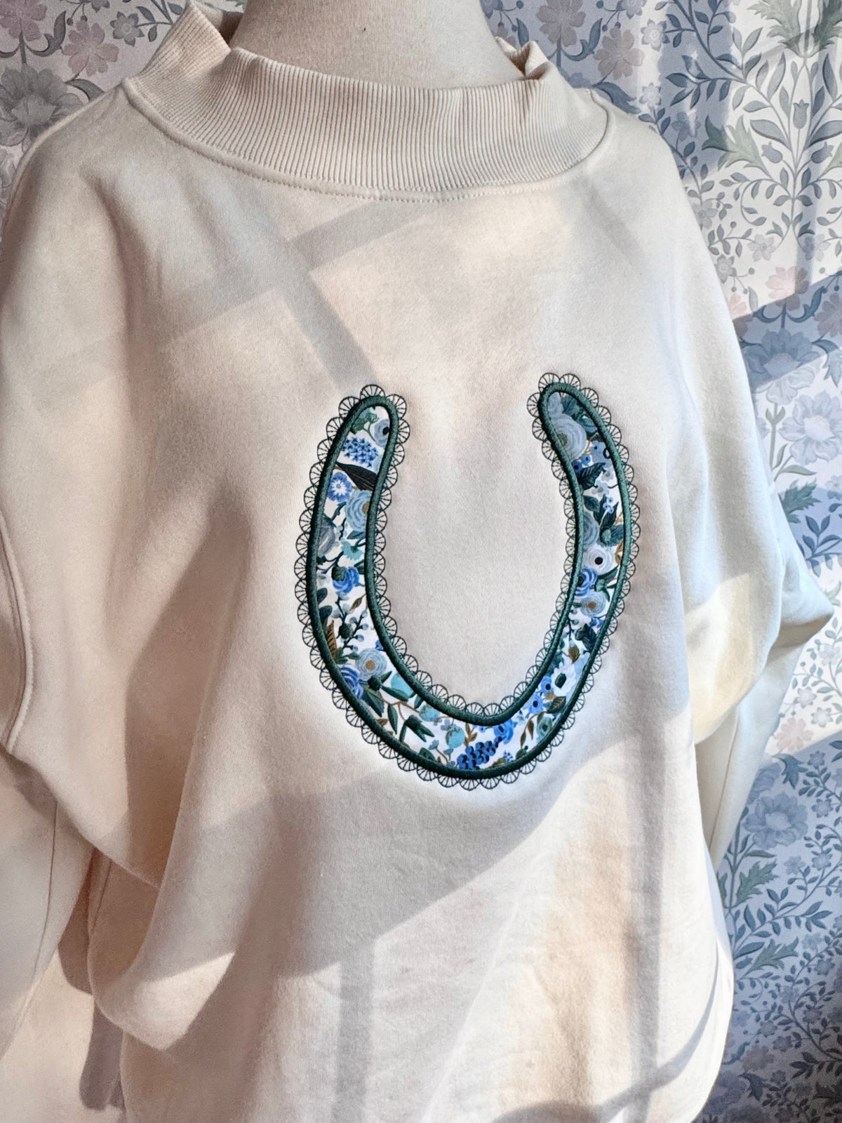 Floral Horseshoe Embroidered Mock Neck Sweatshirt | Equestrian Apparel