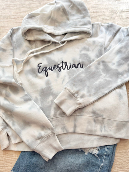 Equestrian Tie Dye Hoodie-Embroidered Horse Lover Sweatshirt