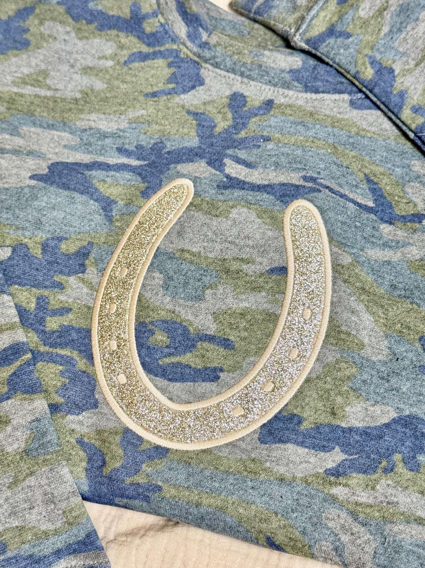 Youth Camo Horseshoe Sweatshirt-Kids Equestrian Apparel