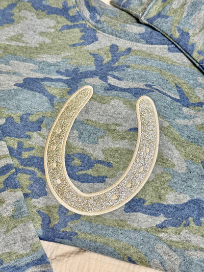 Youth Camo Horseshoe Sweatshirt-Kids Equestrian Apparel