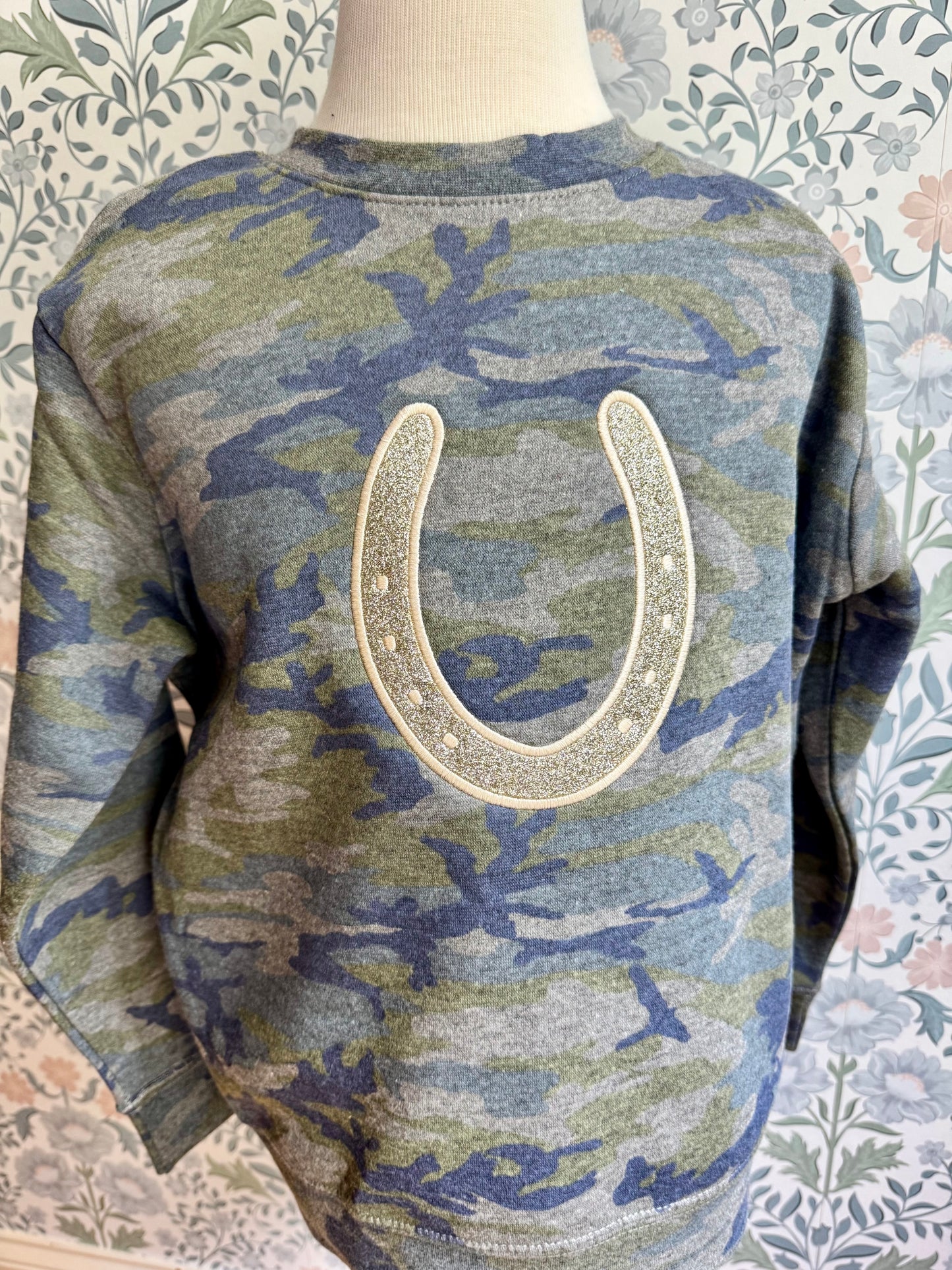 Youth Camo Horseshoe Sweatshirt-Kids Equestrian Apparel