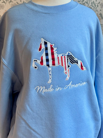 Made in America Patriotic Horse Sweatshirt-American Saddlebred Appliqué Crewneck