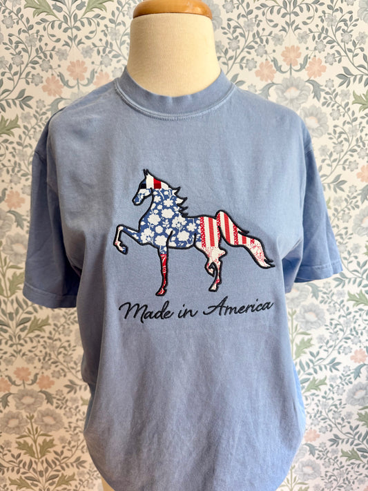 Made In America” Horse Appliqué Tee | Equestrian Shirt | Custom Saddlebred Tee